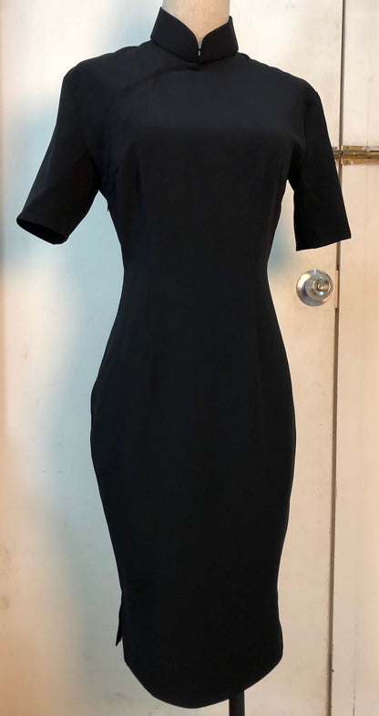 1960s Hong Kong style Little Black CheongSam Dress [Tailor-Made] Wool blend easy daily wear formal casual make to your measurments any size - 企直啲 Stand Tall D