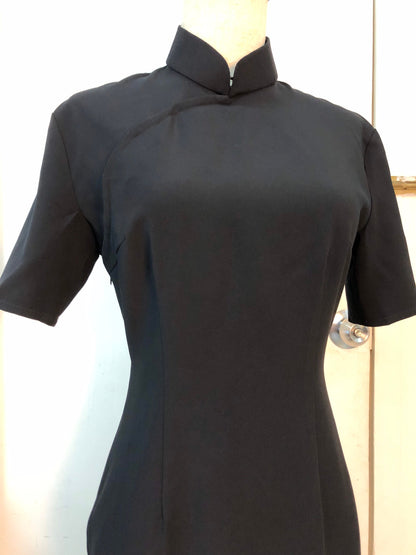 1960s Hong Kong style Little Black CheongSam Dress [Tailor-Made] Wool blend easy daily wear formal casual make to your measurments any size - 企直啲 Stand Tall D