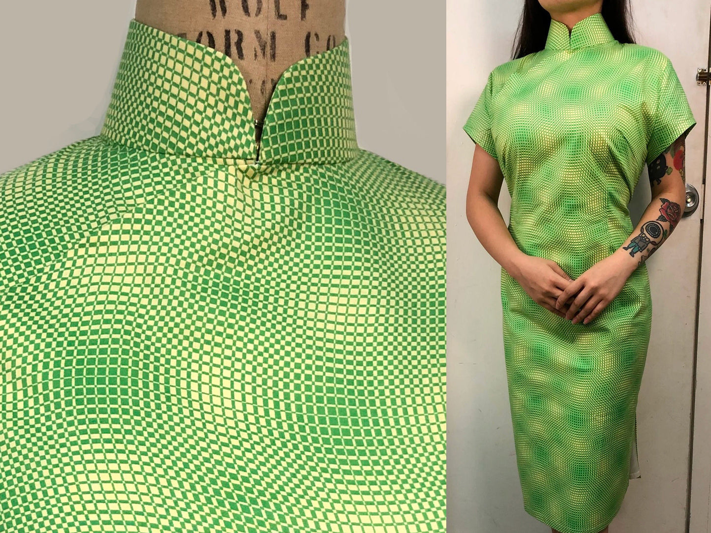 👁️ Optical illusion checker Cheongsam - 企直啲 Stand Tall D