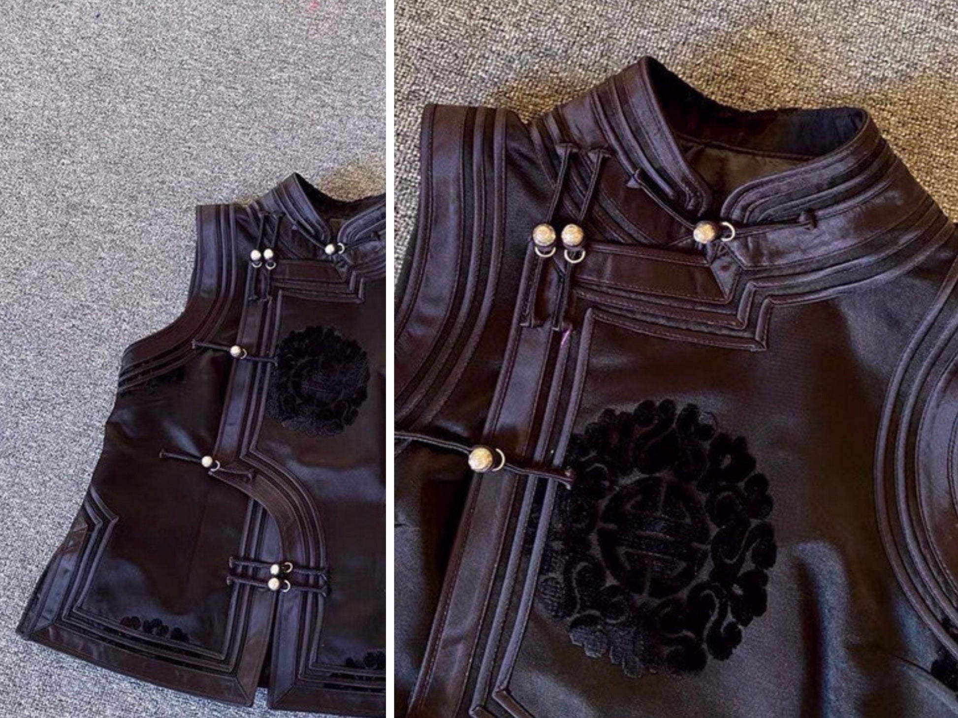 Mongolian Vest [Tailor-Made] | Black brocade triple binding | Embellish Top - 企直啲 Stand Tall D