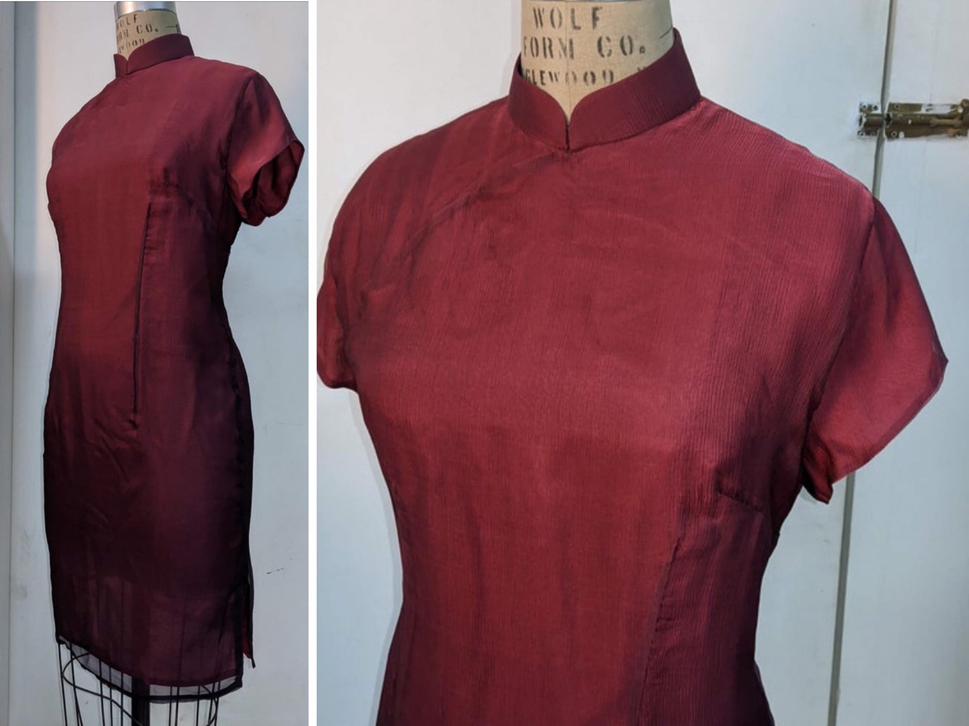 1960s Hong Kong style CheongSam Dress [Tailor-Made] | creased pleated Silk chiffon georgette | Gradient red to black - 企直啲 Stand Tall D