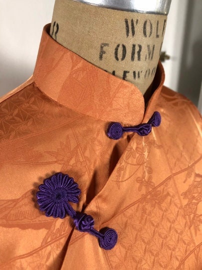 historically authentic handmade Chinese Knot Buttons | royal purple black or any colour chrysanthemum satin , set of 2 pairs | 槳糊花鈕盤扣
