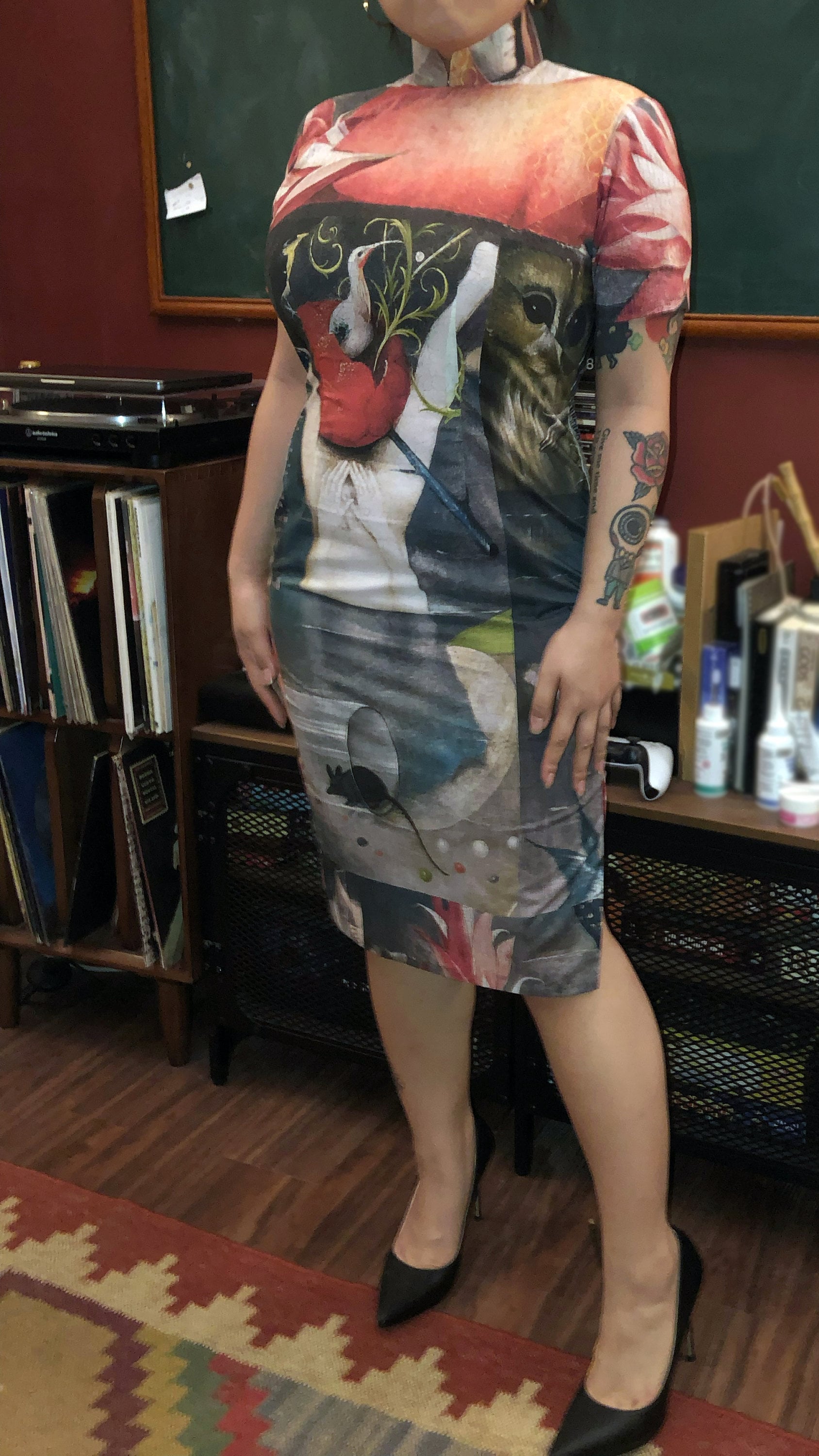 1960s Hong Kong style CheongSam Dress [Tailor-Made] | Hieronymus Bosch painting (custom printing fabric) | bespoke personal cutting pattern - 企直啲 Stand Tall D