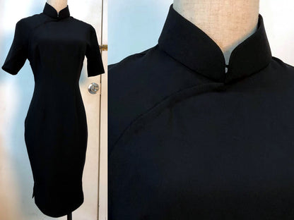 1960s Hong Kong style Little Black CheongSam Dress [Tailor-Made] Wool blend easy daily wear formal casual make to your measurments any size - 企直啲 Stand Tall D