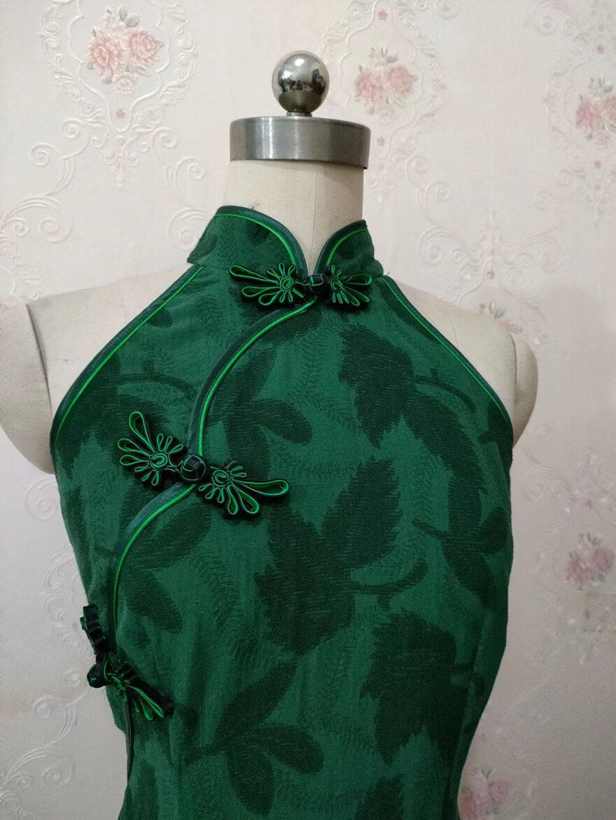 Black or Green jacquard brocade Embroidery CheongSam qipao Dress [Tailor-Made] | made to measure any plus size tailormade stretch bespoke - 企直啲 Stand Tall D