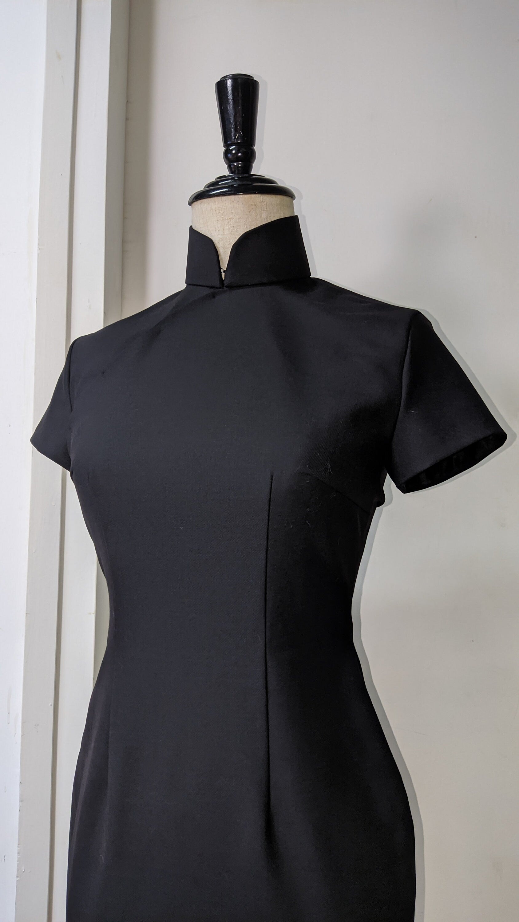 1960s Hong Kong style Little Black CheongSam Dress [Tailor Made][ wool blend Twill ] traditional bespoke dressmaking make to measure - 企直啲 Stand Tall D