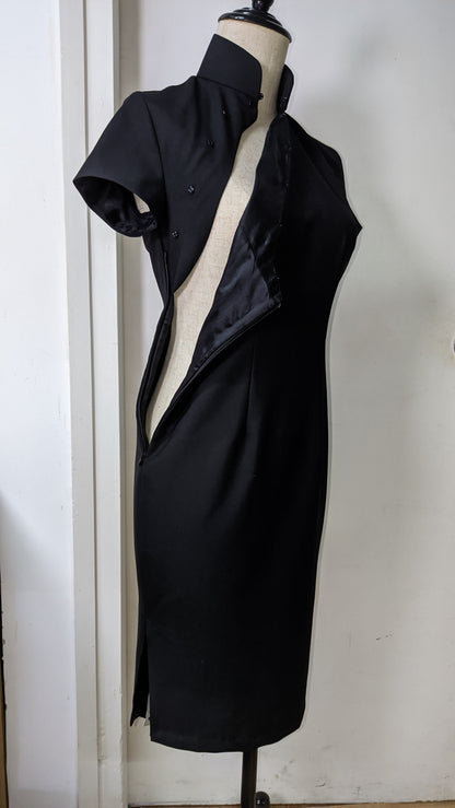 1960s Hong Kong style Little Black CheongSam Dress [Tailor Made][ wool blend Twill ] traditional bespoke dressmaking make to measure - 企直啲 Stand Tall D