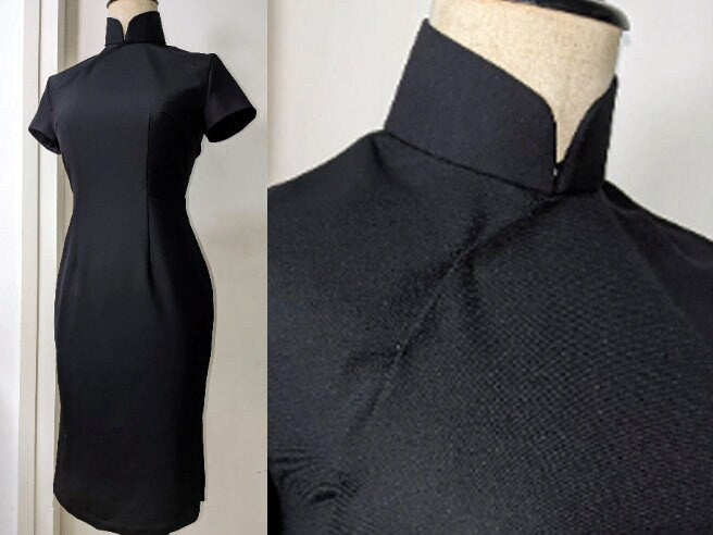 1960s Hong Kong style Little Black CheongSam Dress [Tailor Made][ wool blend Twill ] traditional bespoke dressmaking make to measure - 企直啲 Stand Tall D