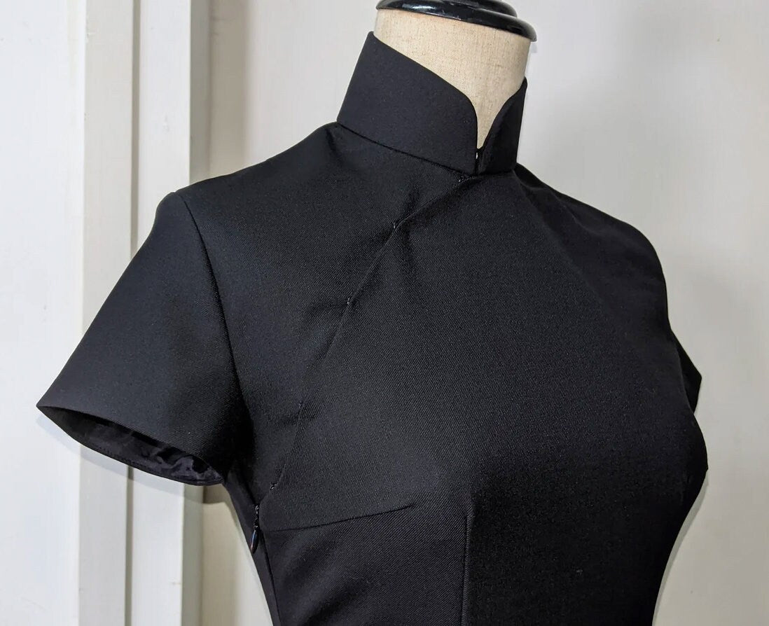 1960s Hong Kong style Little Black CheongSam Dress [Tailor Made][ wool blend Twill ] traditional bespoke dressmaking make to measure - 企直啲 Stand Tall D