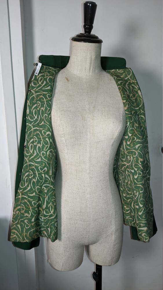 Vintage 1950s-1960s Green wool Checkered Mandarin Jacket