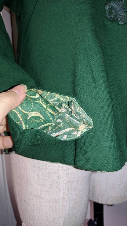 Vintage 1950s-1960s Green wool Checkered Mandarin Jacket