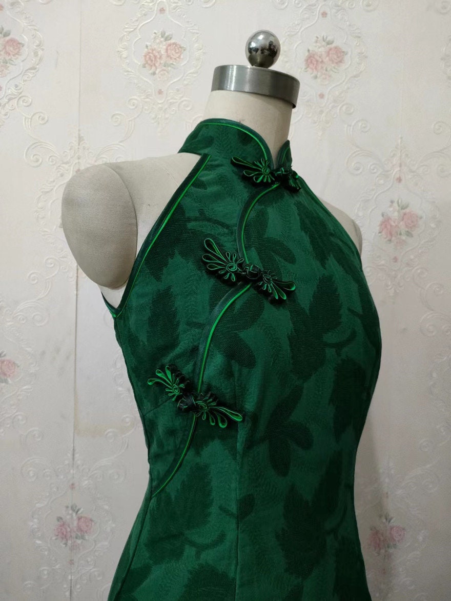 Black or Green jacquard brocade Embroidery CheongSam qipao Dress [Tailor-Made] | made to measure any plus size tailormade stretch bespoke