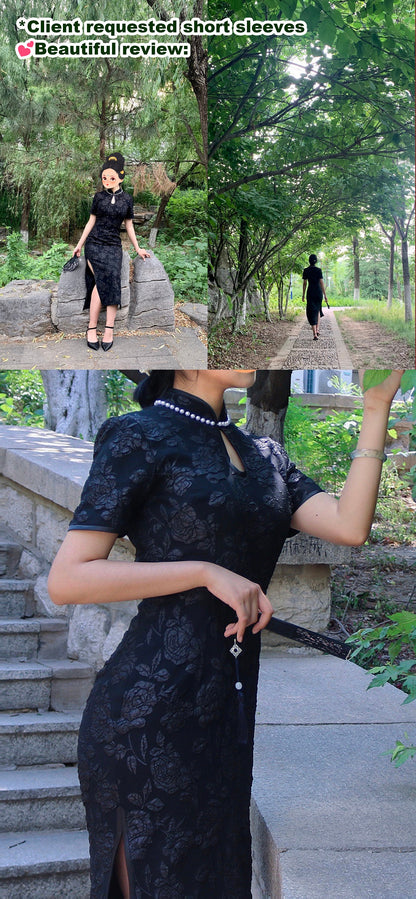 Black jacquard brocade CheongSam qipao Dress [Tailor-Made] | made to measure any plus size tailormade stretch bespoke halter sleeveless - 企直啲 Stand Tall D