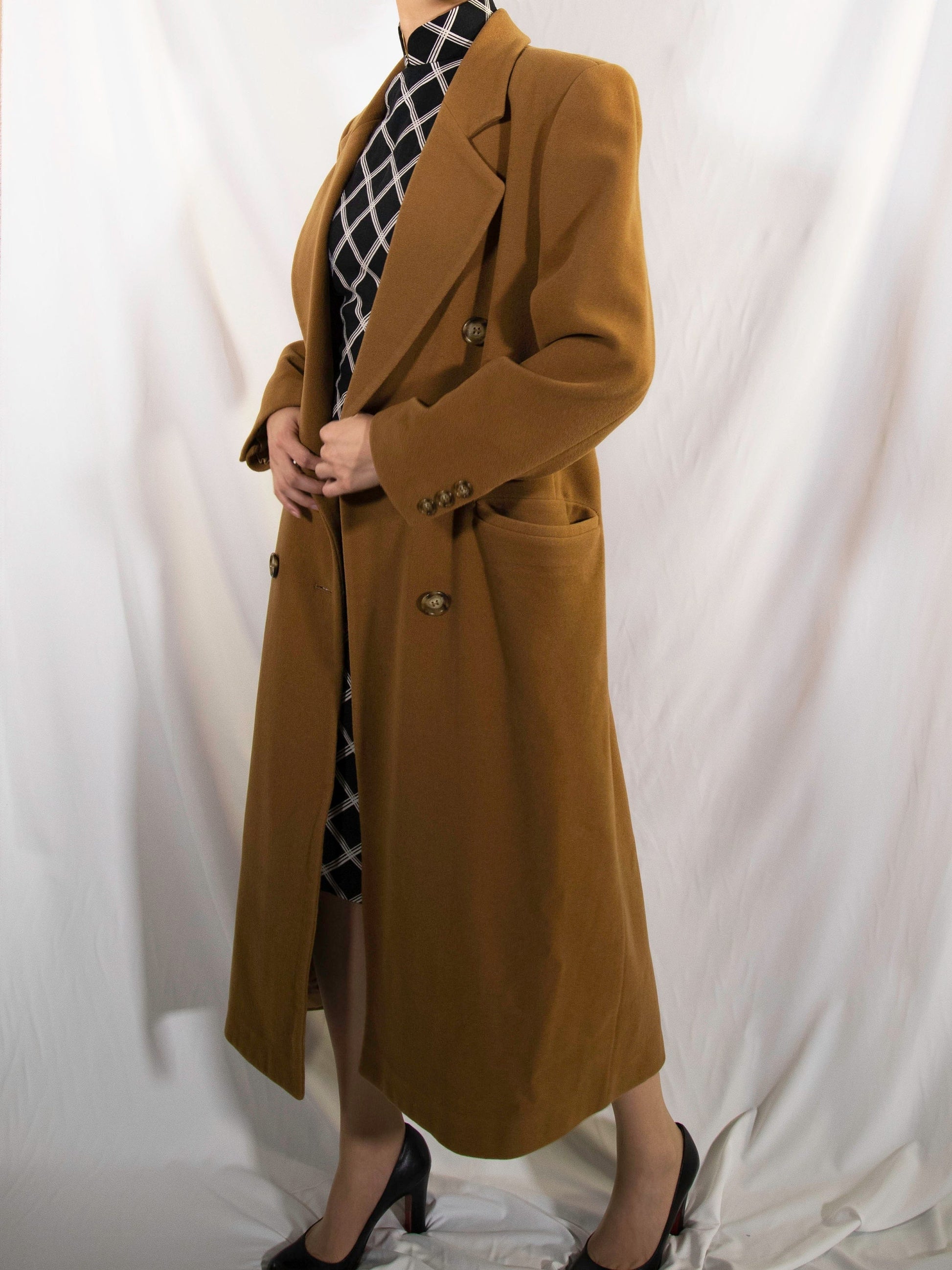 Vintage | caramel golden brown wool long coat jacket blazer shoulder pad | ankle length, heavy wool Timeless classic basic ready to ship NOW