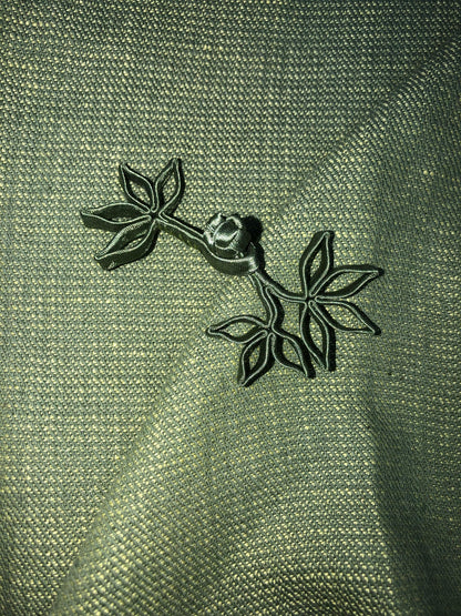 historically authentic handmade Chinese Knot Buttons | Bamboo Green leaf satin , ONE pair as seen in photos | 槳糊鐵線功花鈕盤扣 - 企直啲 Stand Tall D