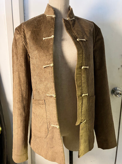 Corduroy Mandarin Jacket  [Tailor-Made] (Bemberg Lined) | Brown stripes texture cotton textile | bespoke MTM make to measure customize - 企直啲 Stand Tall D