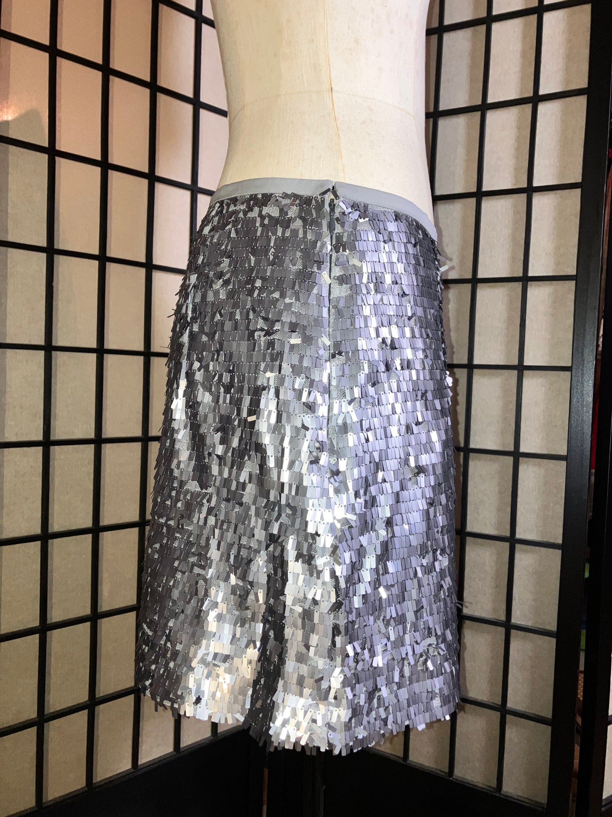 Disco ball Skirt | Silver sequins sparkling [Tailor-Made] | ANY size ,plus size,  custom length waist style cutting a line pencil metallic - 企直啲 Stand Tall D