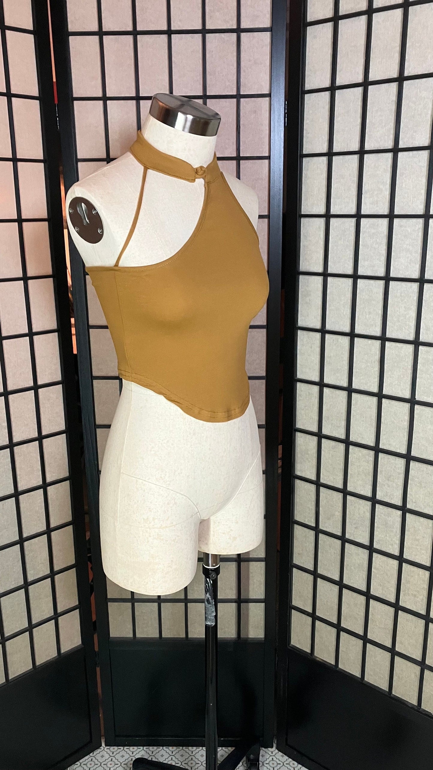 Sexy Qipao / Cheongsam halter tank | beige warm brown khaki | stretchy Jersey elastic comfy y2k euphoria 2000s Paris cute summer crop top