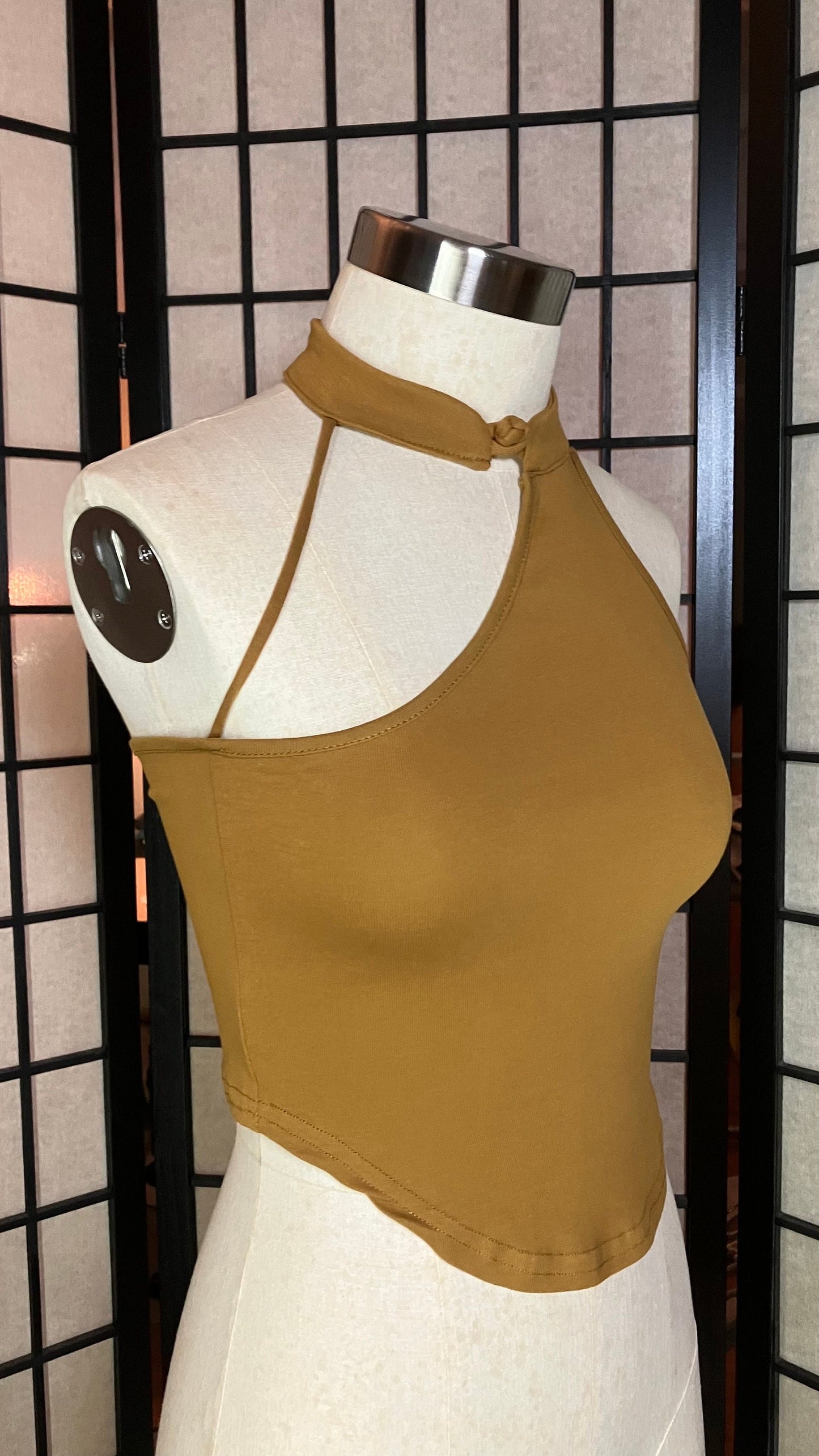 Sexy Qipao / Cheongsam halter tank | beige warm brown khaki | stretchy Jersey elastic comfy y2k euphoria 2000s Paris cute summer crop top