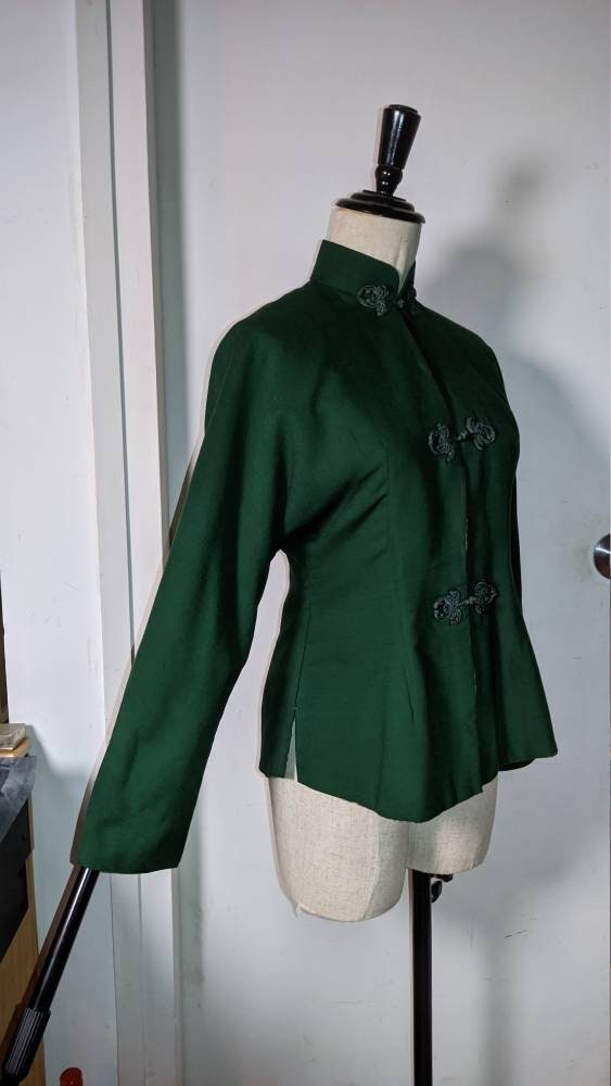 Vintage 1950s-1960s Green wool Checkered Mandarin Jacket