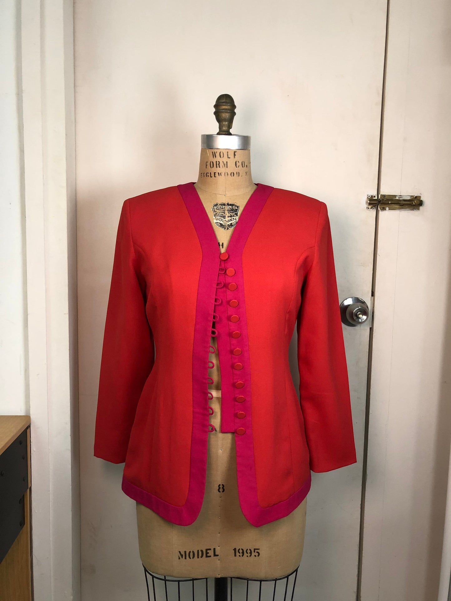 Vintage 1980s Magenta Orange row fabric buttons top / blazer | ready to ship NOW