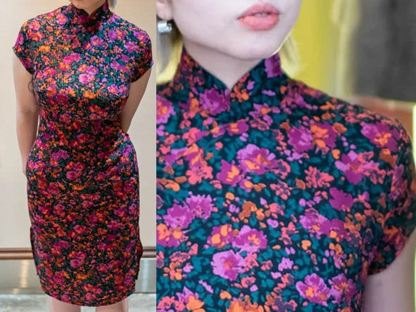 🌺 Magenta Floral Cheongsam - 企直啲 Stand Tall D