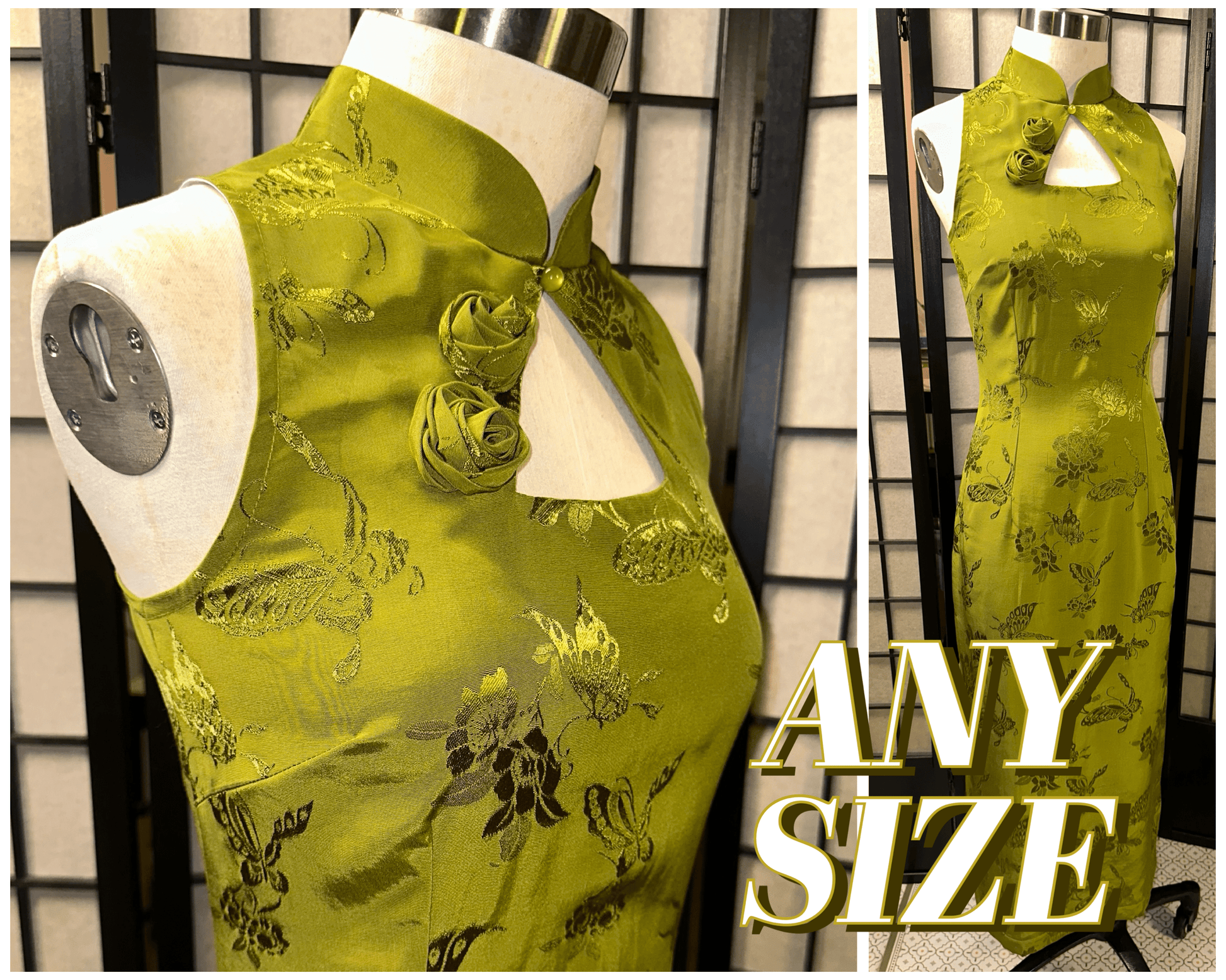 🍵 Matcha Brocade modern Qipao dress - 企直啲 Stand Tall D