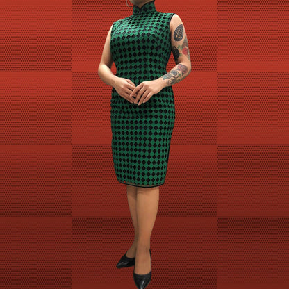 🪡 Traditional Green Checker Lace Double-binded Cheongsam - 企直啲 Stand Tall D