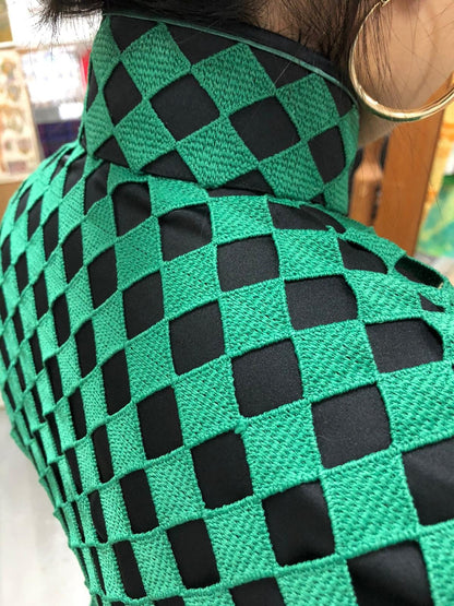 🪡 Traditional Green Checker Lace Double-binded Cheongsam - 企直啲 Stand Tall D